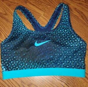 Nike Women's Teal and Black Patterned Sports Bra